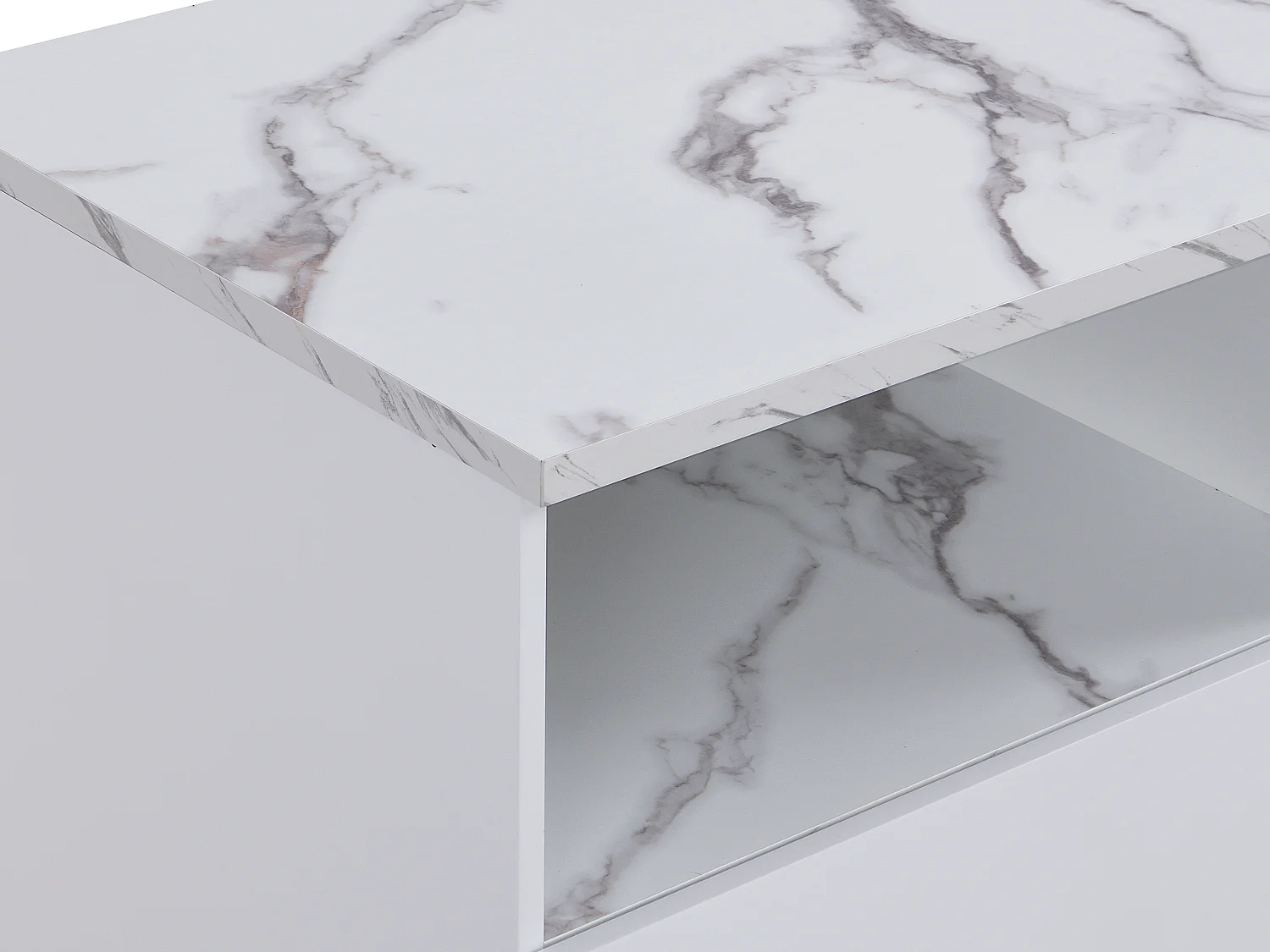 Centraal keukeneiland met 2 deuren en 1 nis van mdf - Marmereffect - CORELINA