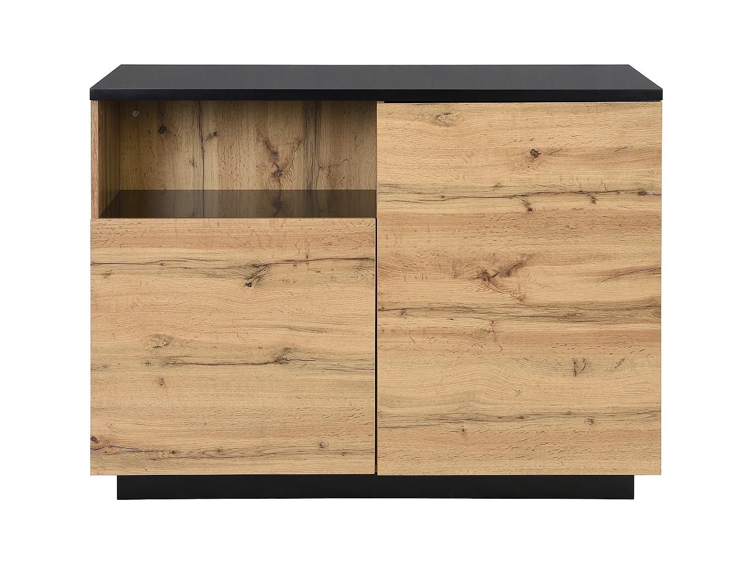 Isola centrale da cucina con 2 ante e 1 nicchia in MDF Naturale e Nero - CORELINA