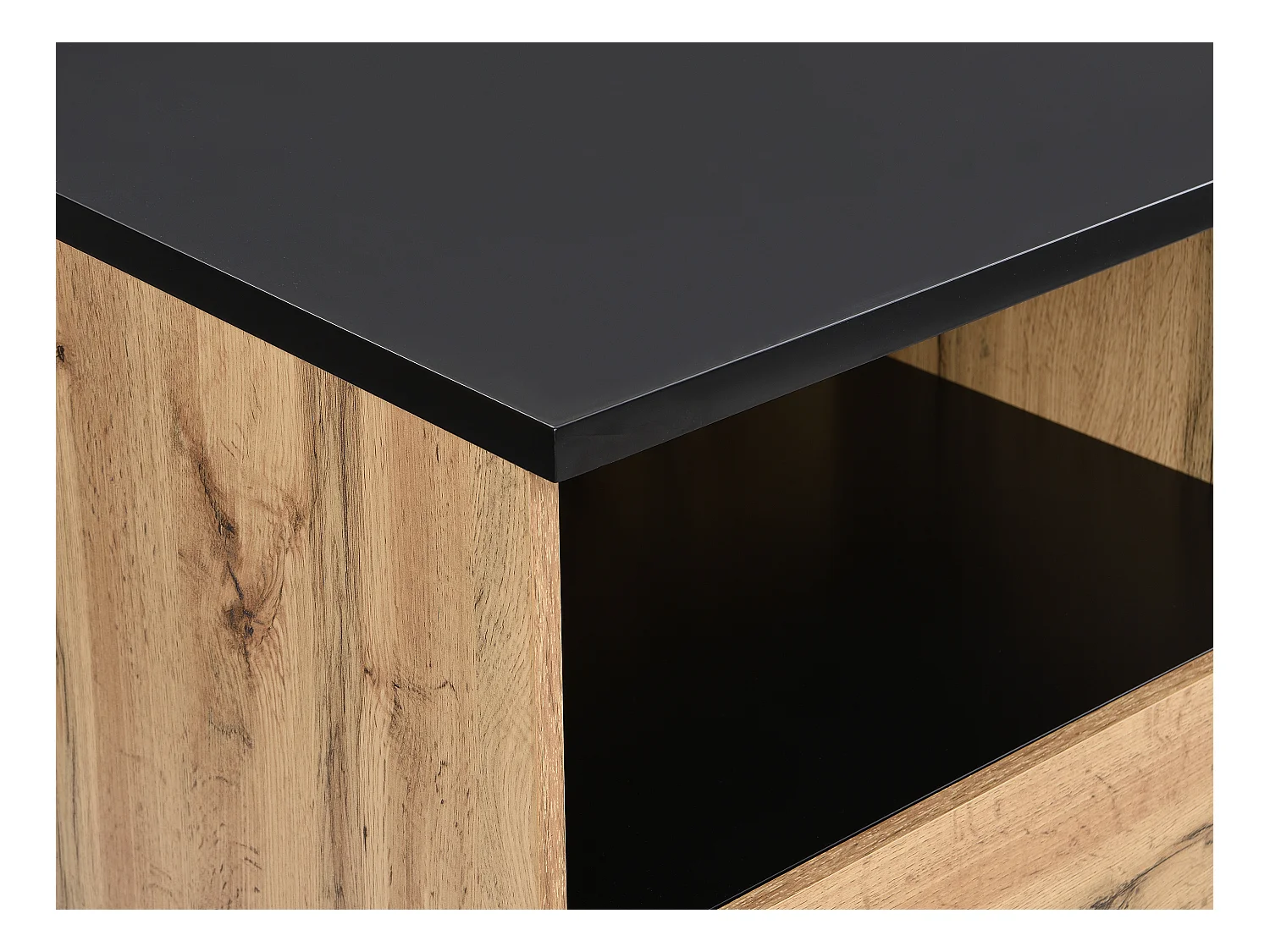 Isola centrale da cucina con 2 ante e 1 nicchia in MDF Naturale e Nero - CORELINA