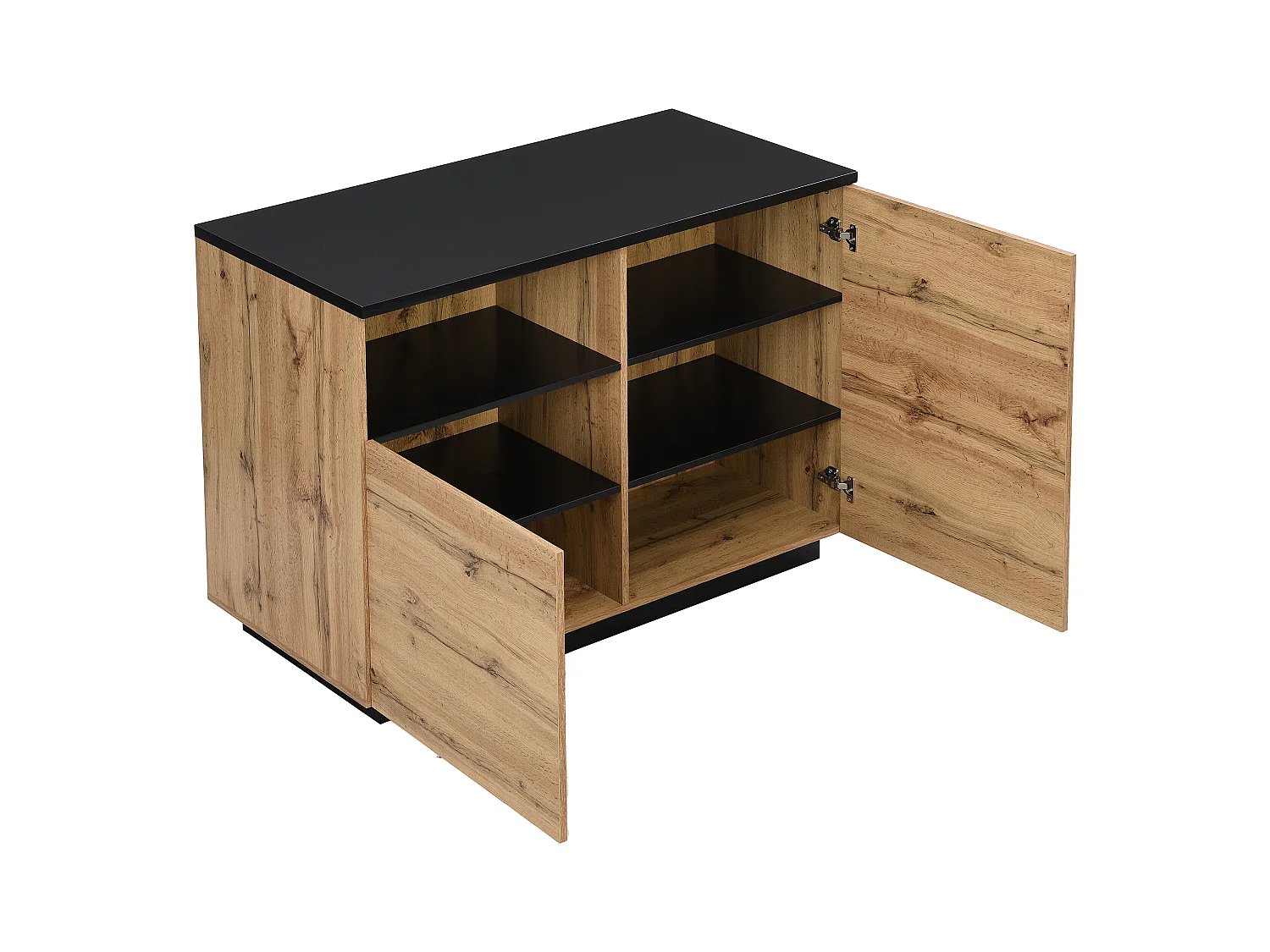 Isola centrale da cucina con 2 ante e 1 nicchia in MDF Naturale e Nero - CORELINA