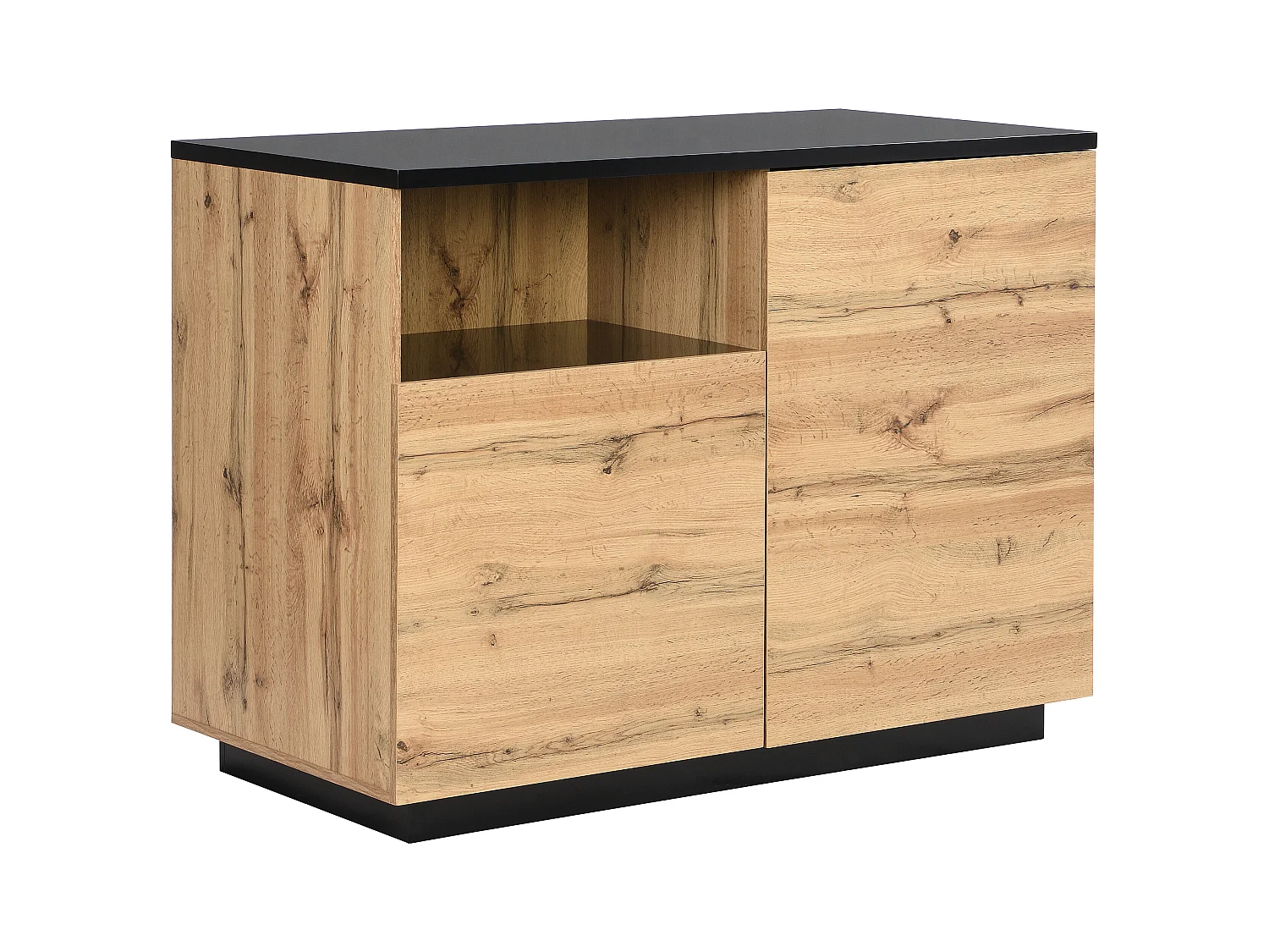 Isla de cocina con 2 puertas y 1 estante de MDF - Natural y negro - CORELINA