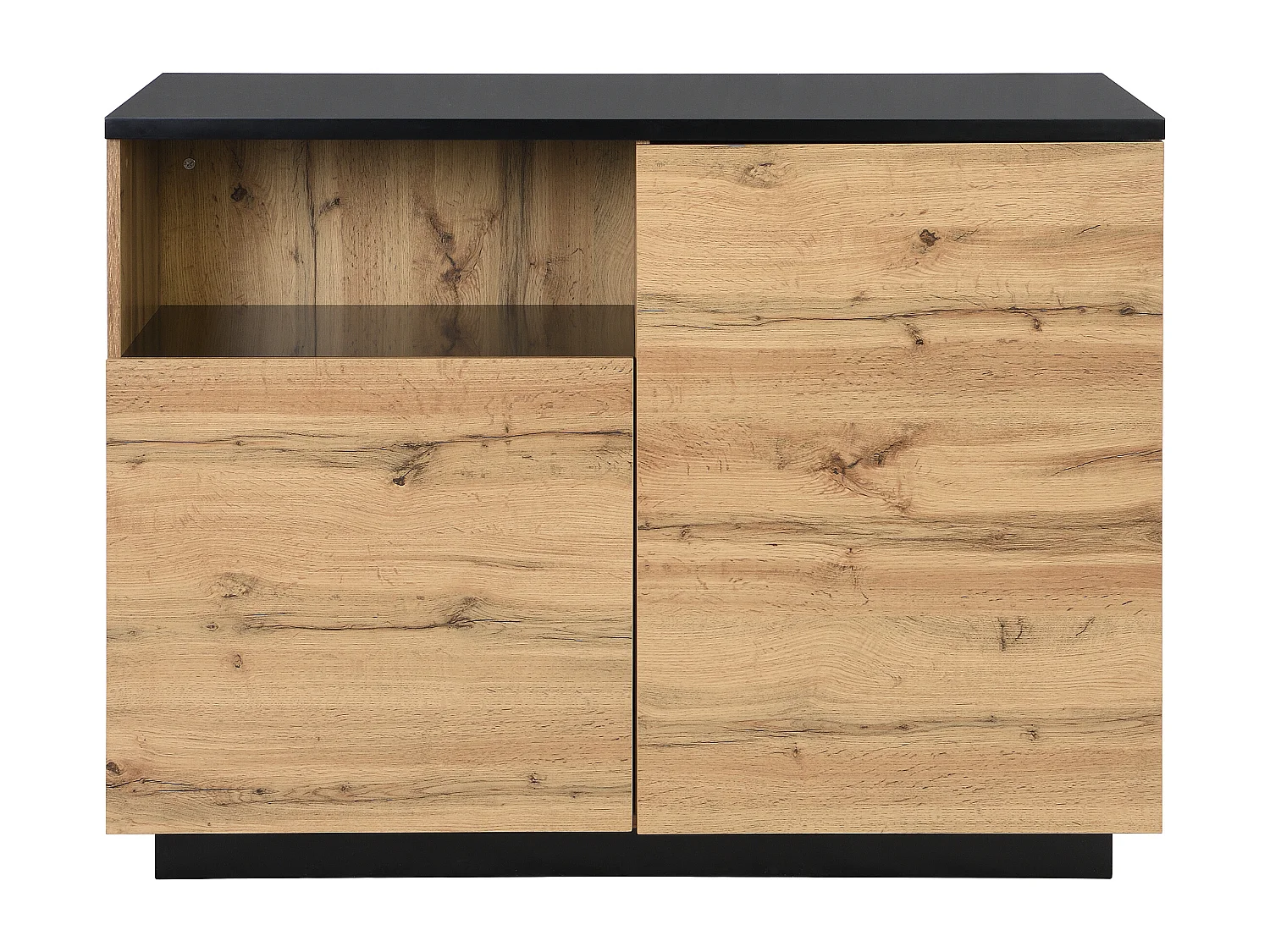 Centraal keukeneiland met 2 deuren en 1 nis van mdf - Naturel en zwart - CORELINA