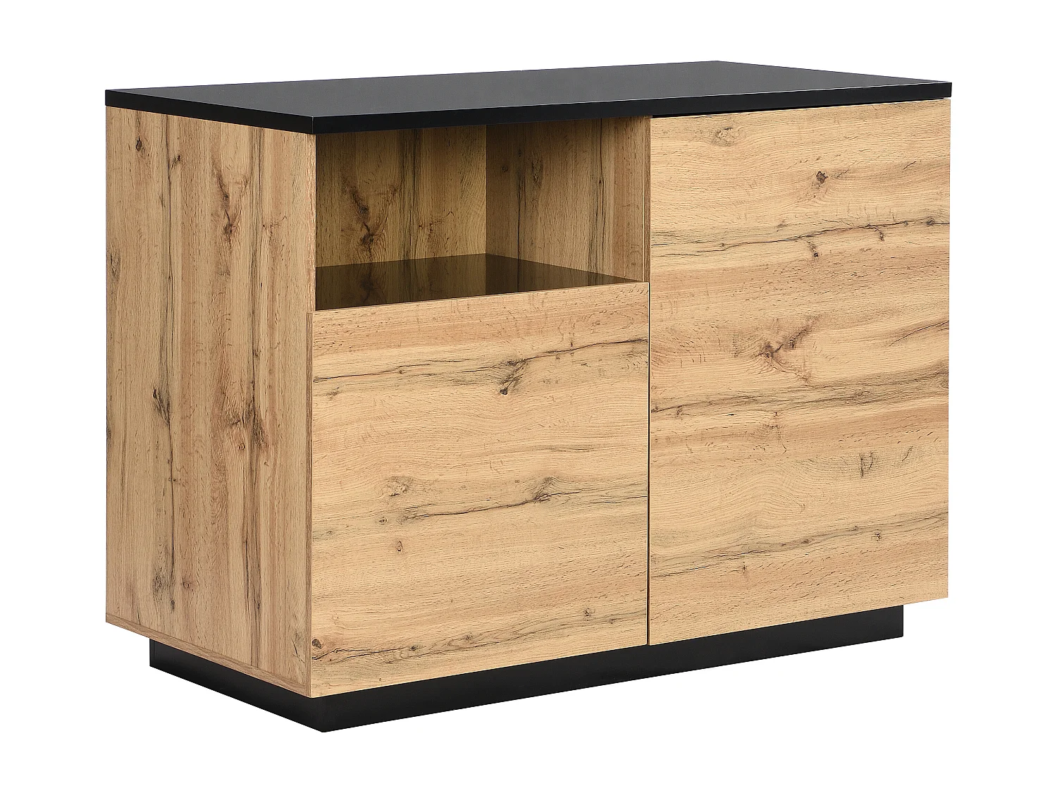 Centraal keukeneiland met 2 deuren en 1 nis van mdf - Naturel en zwart - CORELINA