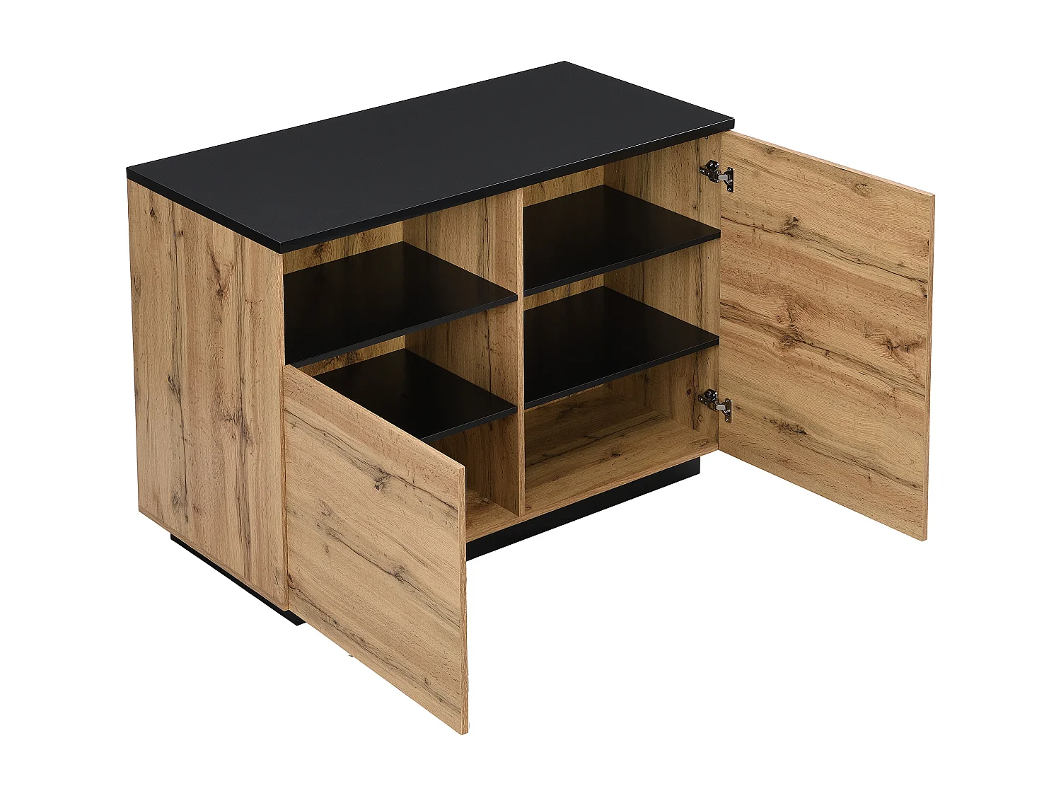 Centraal keukeneiland met 2 deuren en 1 nis van mdf - Naturel en zwart - CORELINA