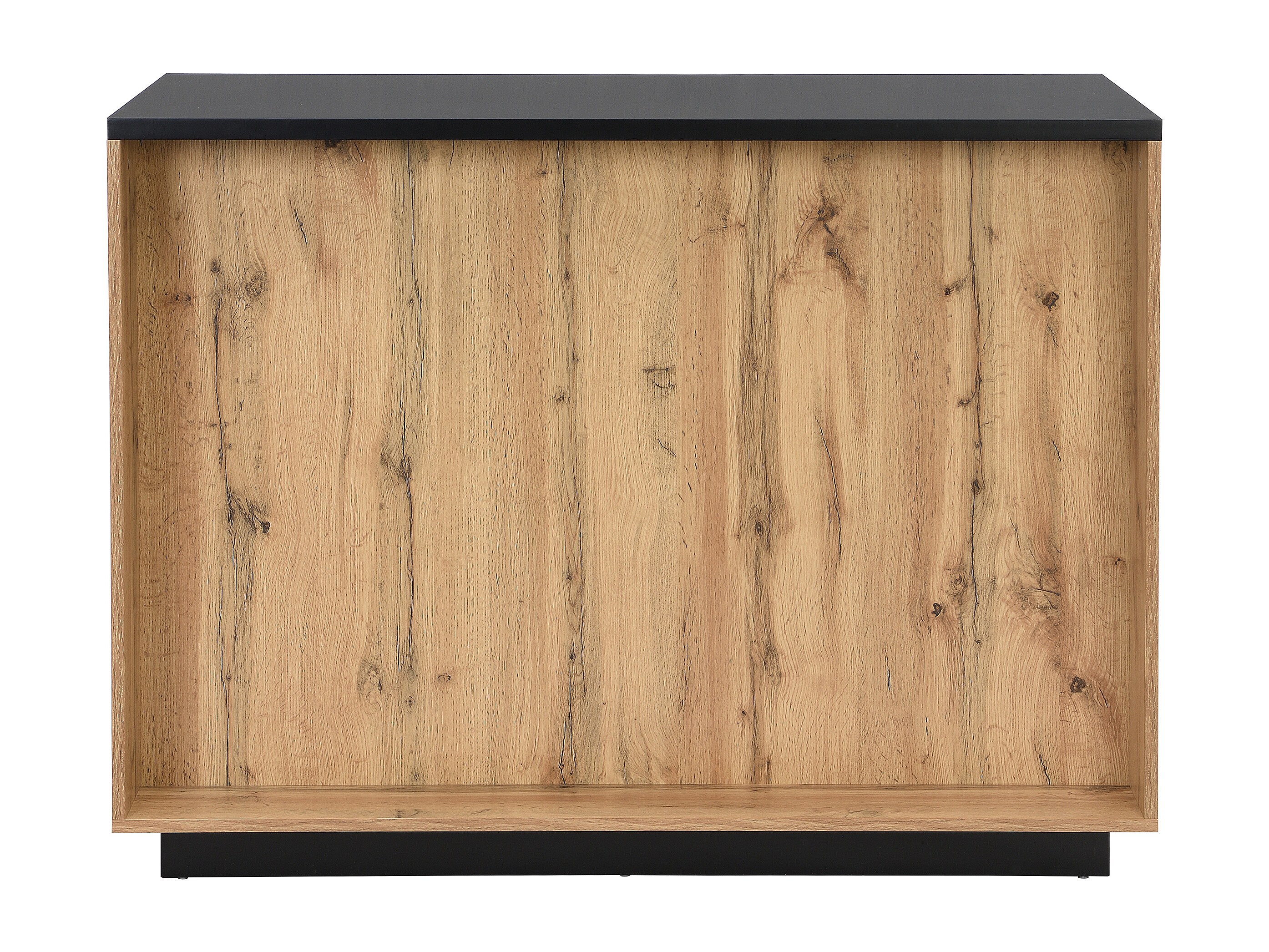 Îlot Central Cuisine MDF 120x60x90 Cm – 2 Portes, 1 Niche – Coloris Naturel Et Noir – Rangements Soft Close – à Monter Soi-même
