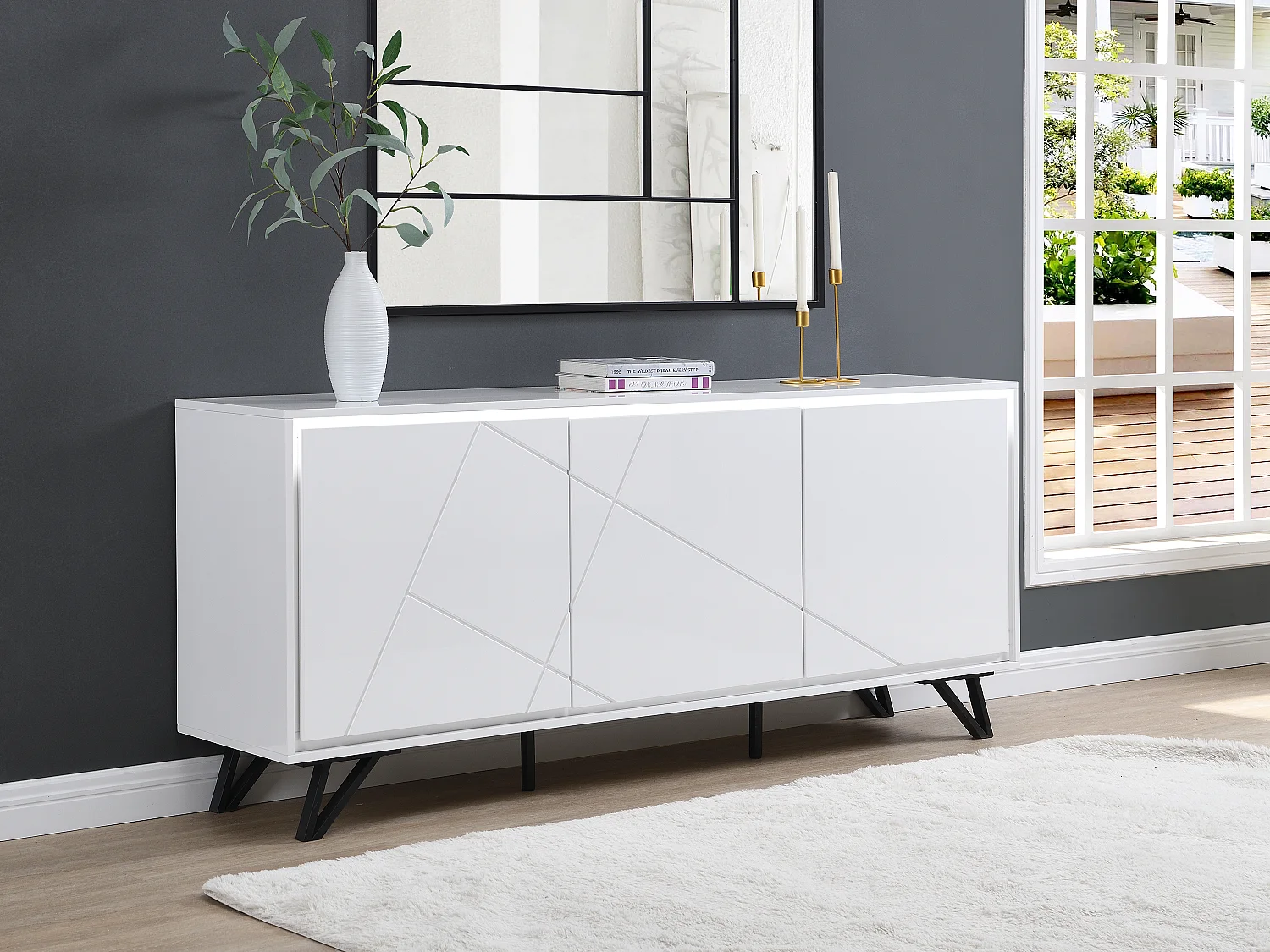 Buffet 3 portes avec LEDs en MDF - Blanc laqué - SALIANO