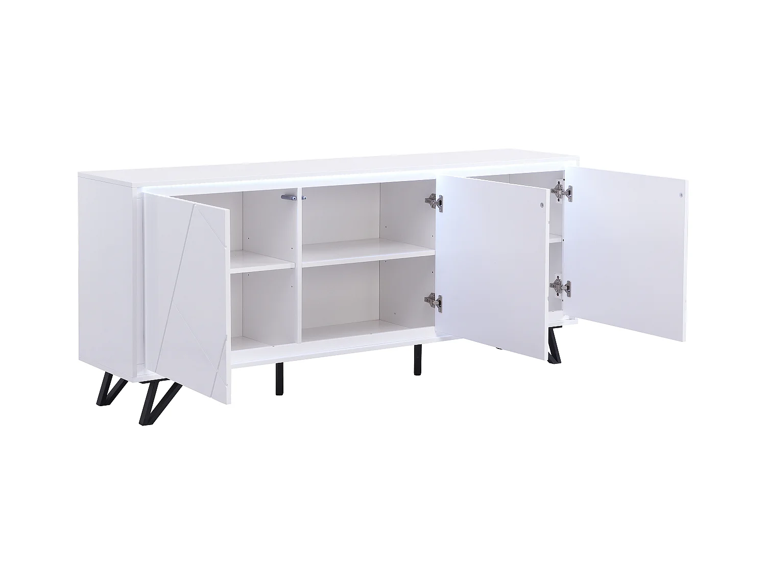 Aparador de 3 puertas con LEDs de MDF - Blanco lacado - SALIANO