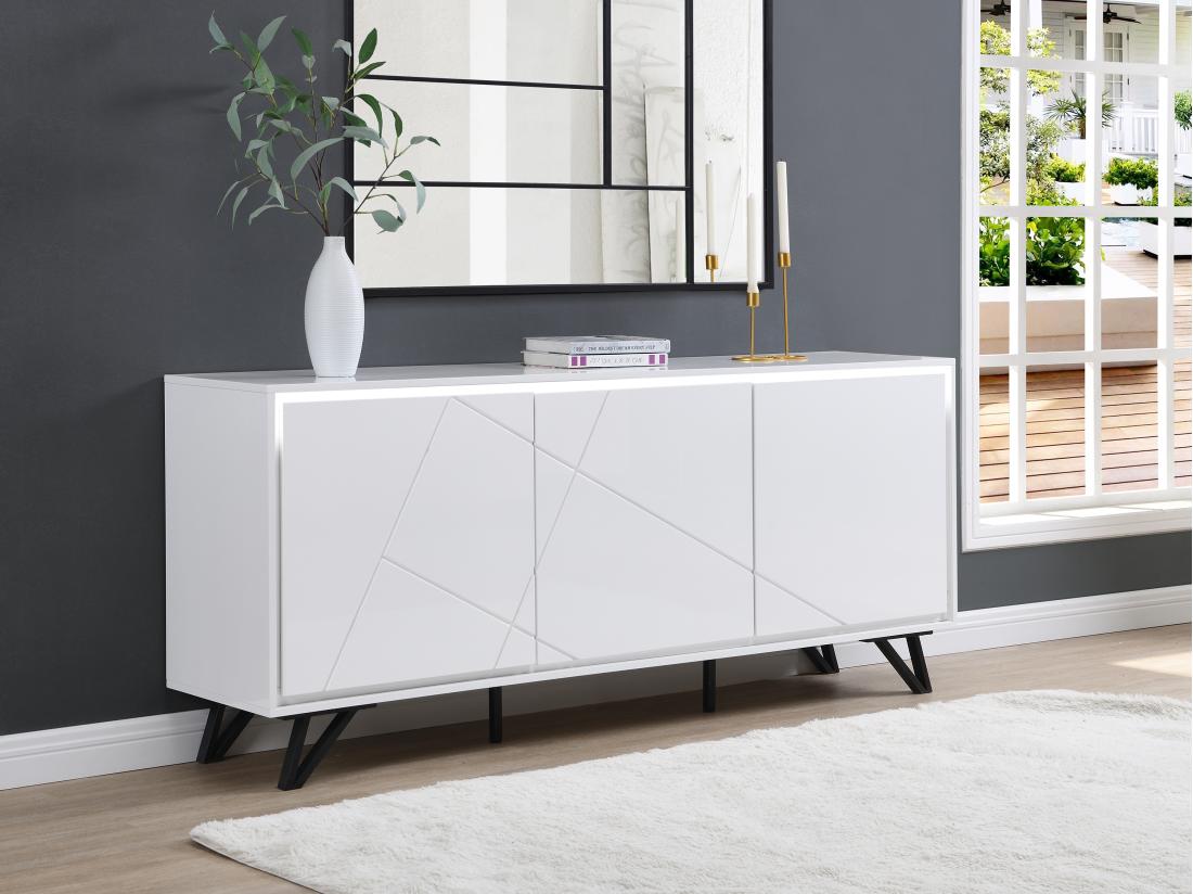 vente unique Buffet 3 portes avec LEDs en MDF - Blanc laqué - SALIANO