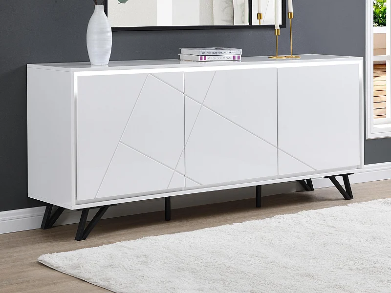 Buffet 3 portes avec LEDs en MDF - Blanc laqué - SALIANO