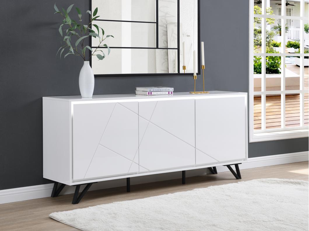 Aparador de 3 puertas con LEDs de MDF - Blanco lacado - SALIANO