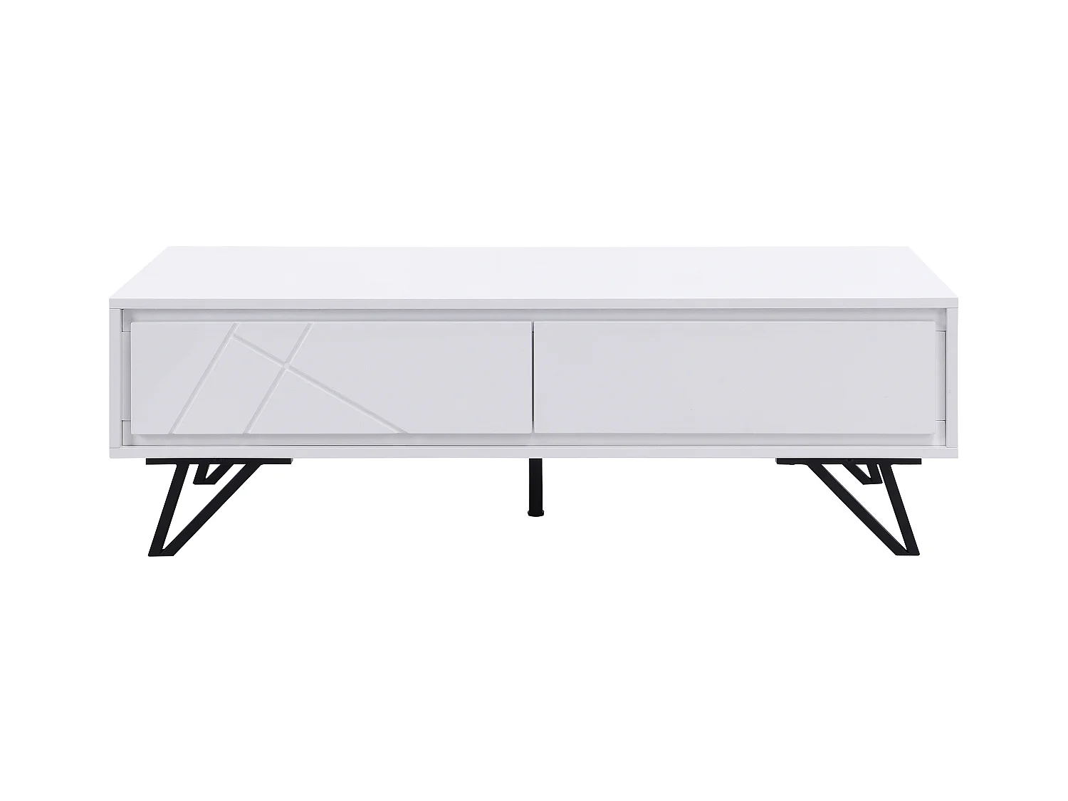 Table basse 2 tiroirs avec LEDs en MDF - Blanc laqué - SALIANO