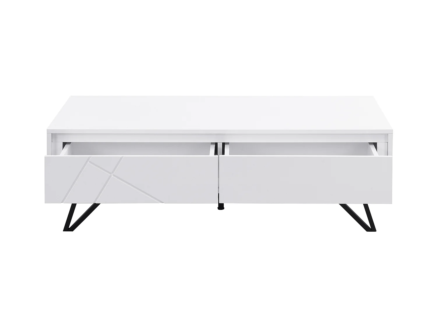 Table basse 2 tiroirs avec LEDs en MDF - Blanc laqué - SALIANO