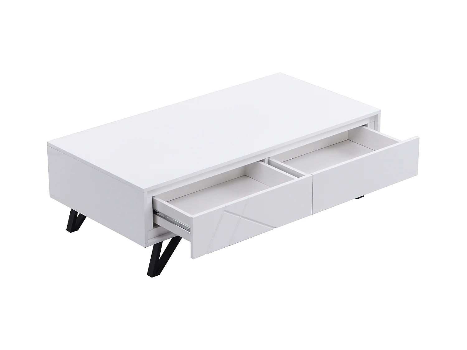 Table basse 2 tiroirs avec LEDs en MDF - Blanc laqué - SALIANO