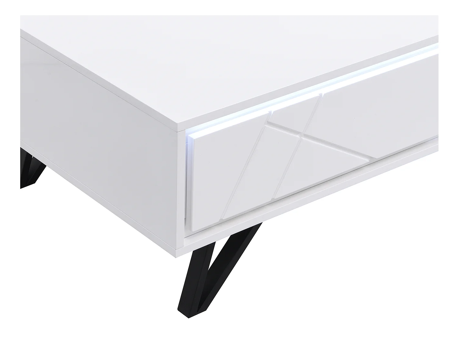 Table basse 2 tiroirs avec LEDs en MDF - Blanc laqué - SALIANO