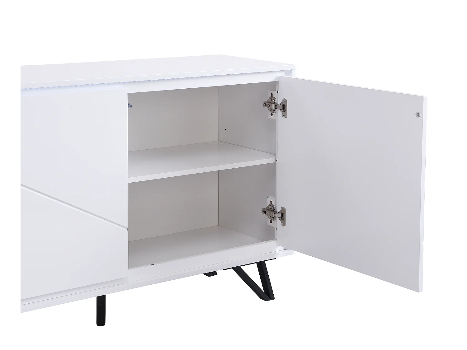 Table basse 2 tiroirs avec LEDs en MDF - Blanc laqué - SALIANO