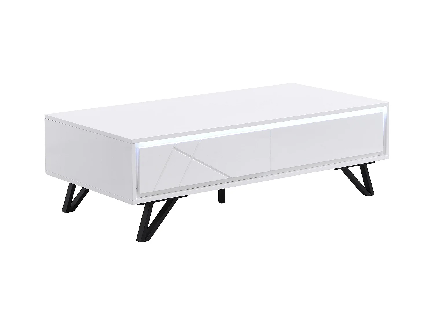 Table basse 2 tiroirs avec LEDs en MDF - Blanc laqué - SALIANO