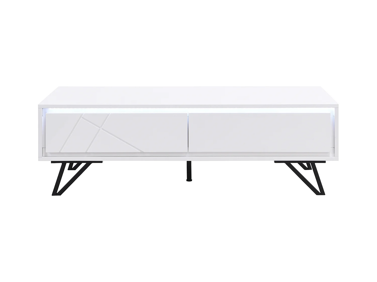 Couchtisch mit 2 Schubladen & LED-Beleuchtung aus MDF - Weiß lackiert - SALIANO