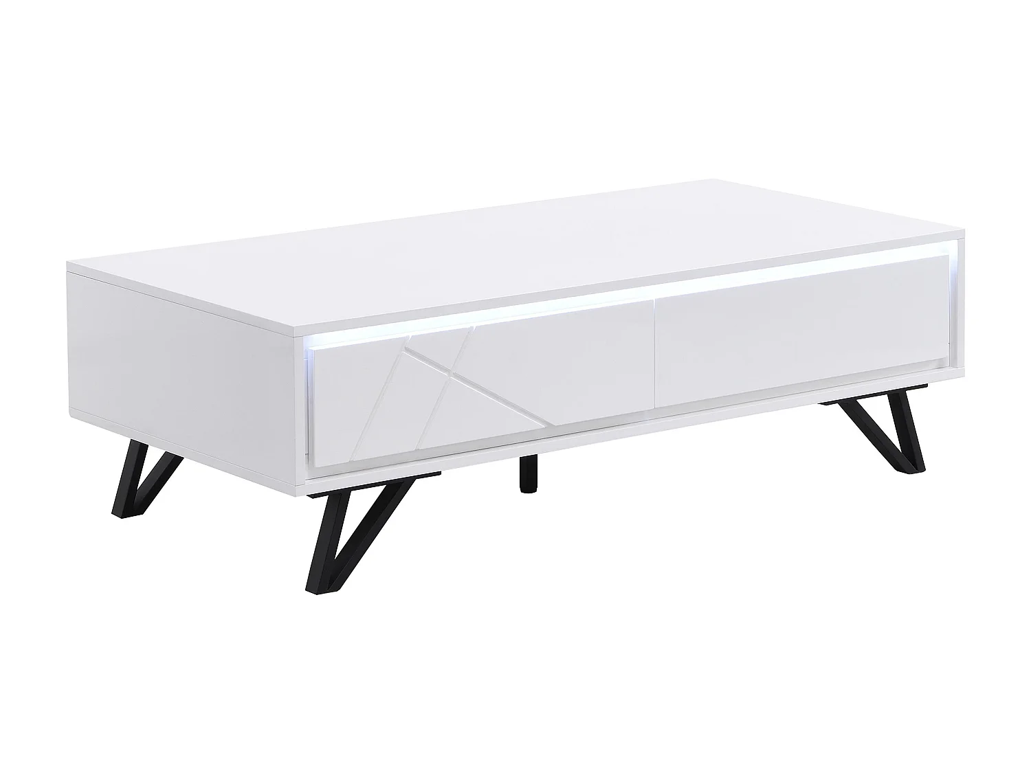 Salontafel met 2 lades met ledverlichting van mdf - Wit gelakt - SALIANO