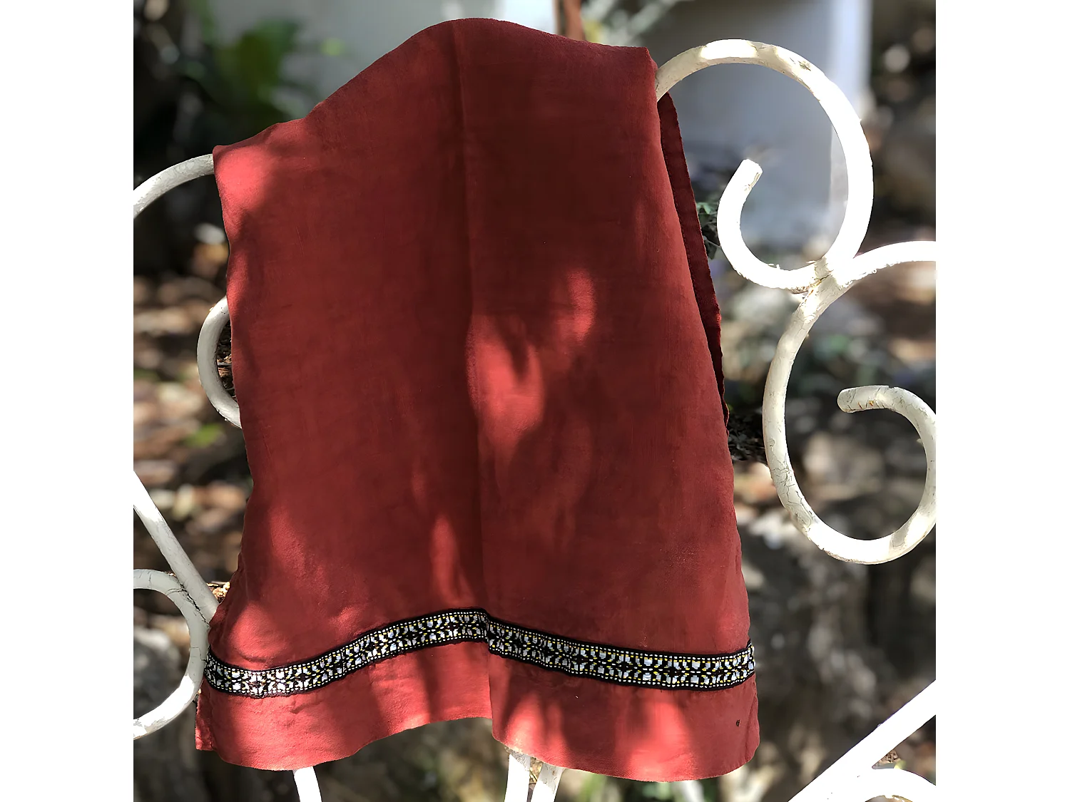 Torchon en lin lavé terracotta avec ruban Oslo - 40 x 60 cm