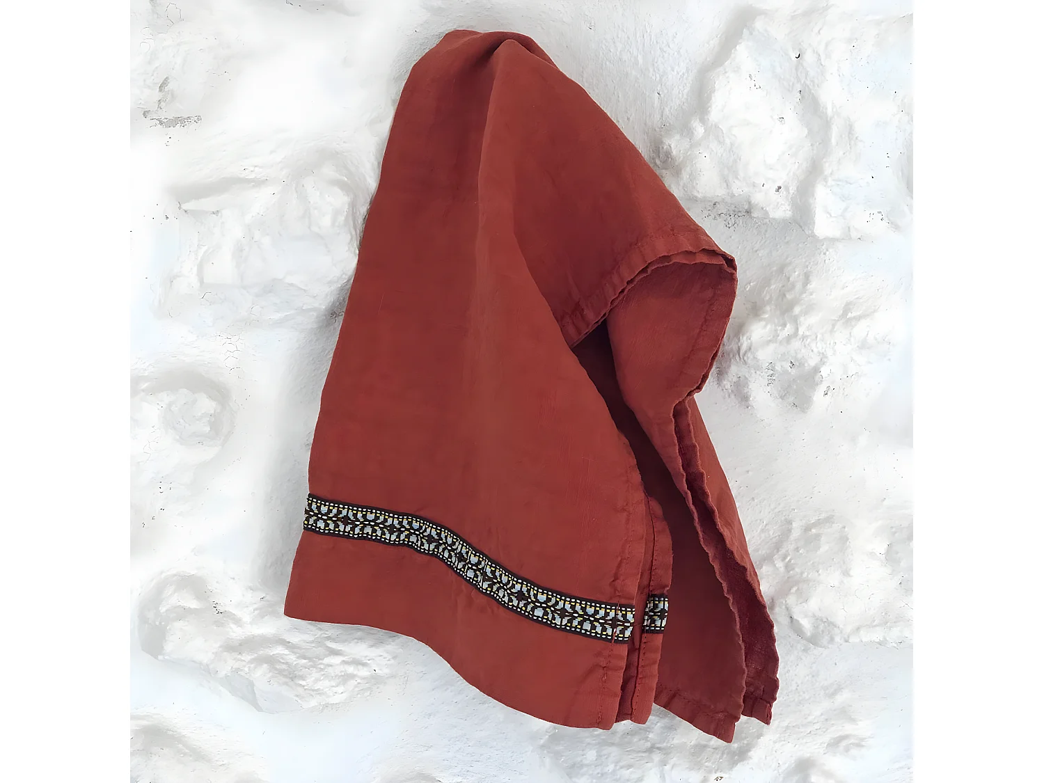 Torchon en lin lavé terracotta avec ruban Oslo - 40 x 60 cm