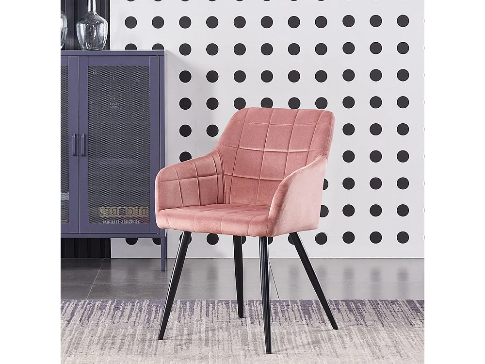 CAMDEN COSMO - Ensemble Table à Manger Rectangulaire Noire + 4 Chaises en Velours Capitonnée Rose