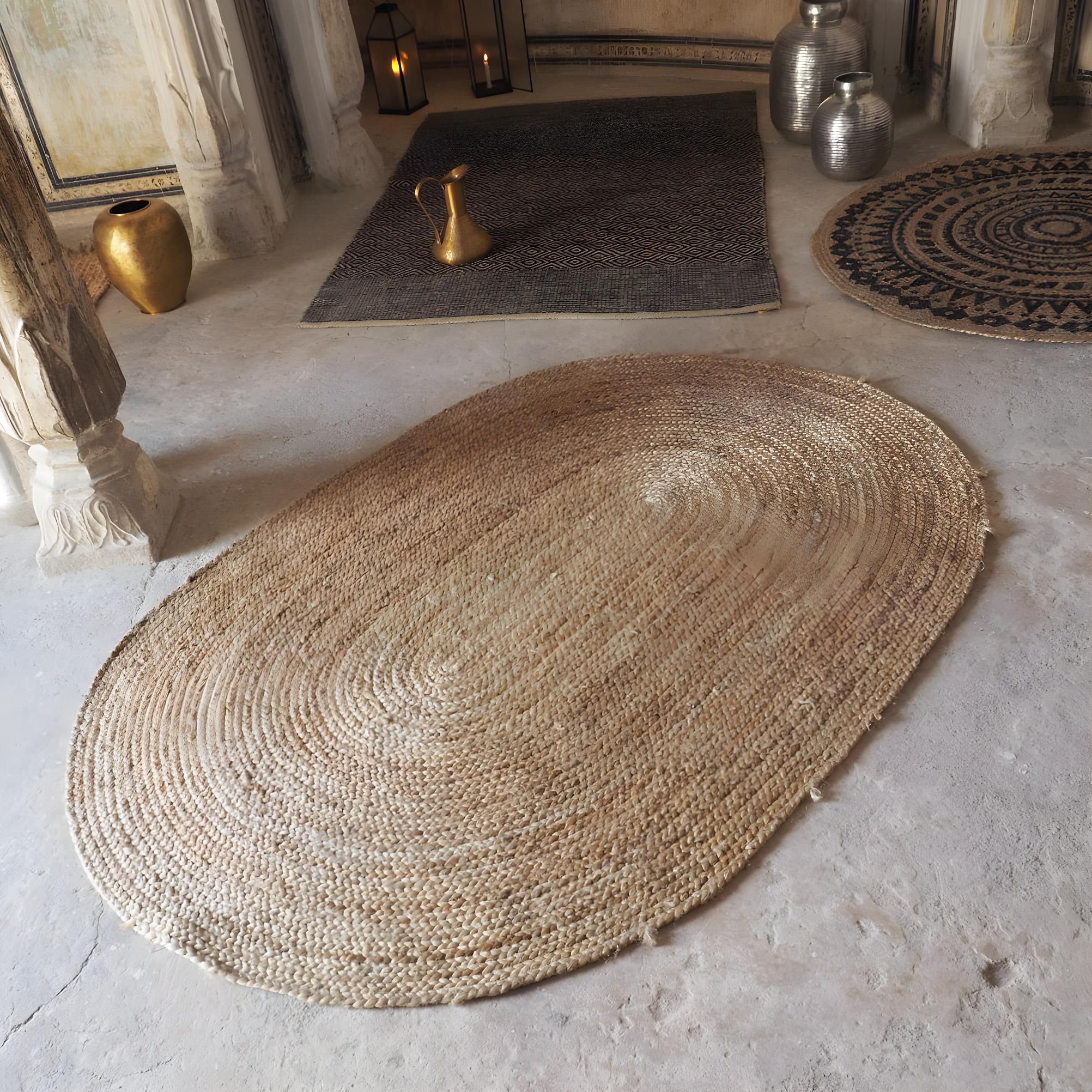 Tapis rectangulaire en jute naturel à motif losange tissé main | Oviala