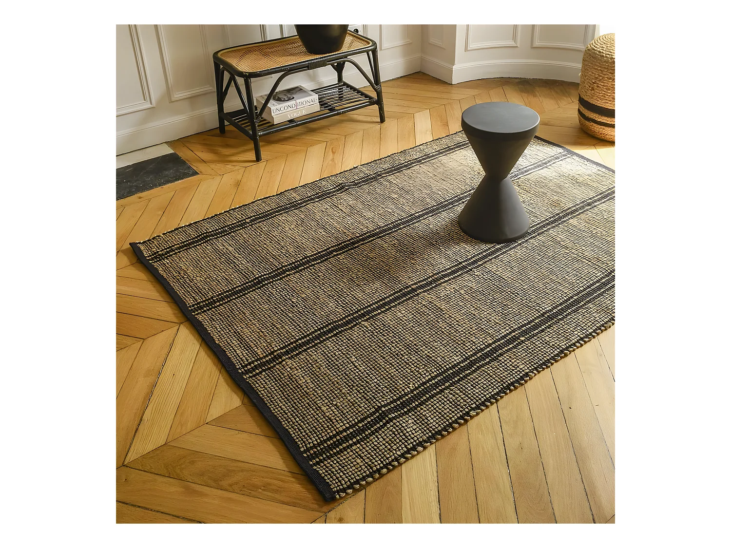 Tapis rectangulaire jute et coton