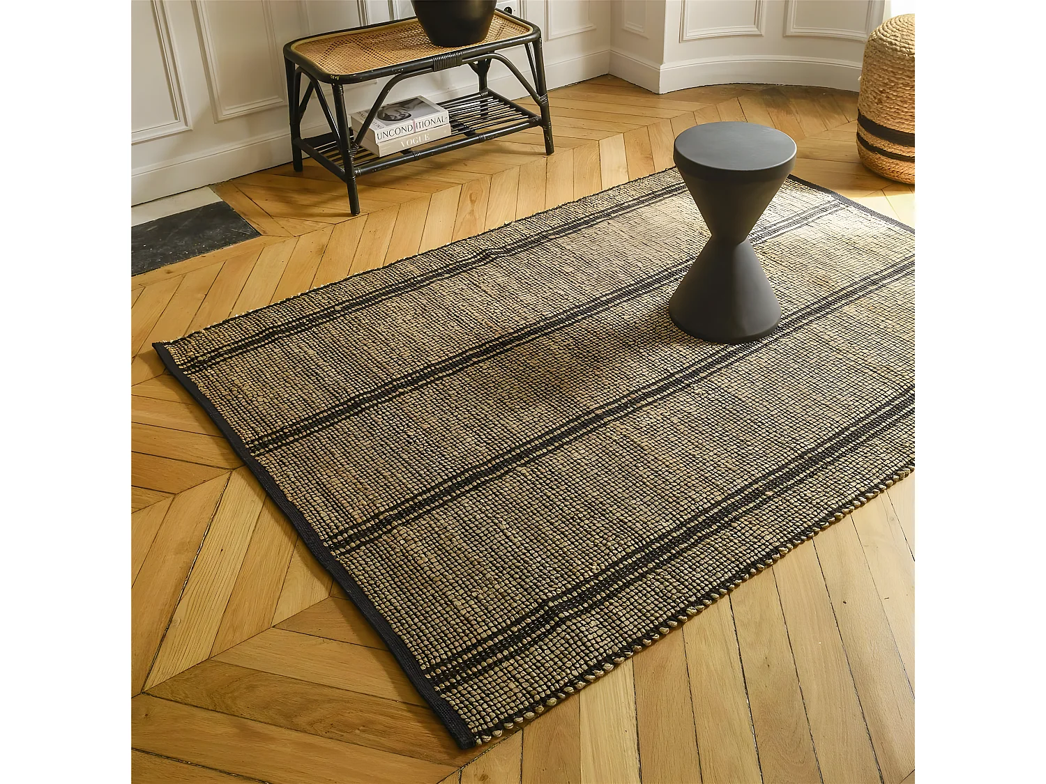 Tapis rectangulaire jute et coton