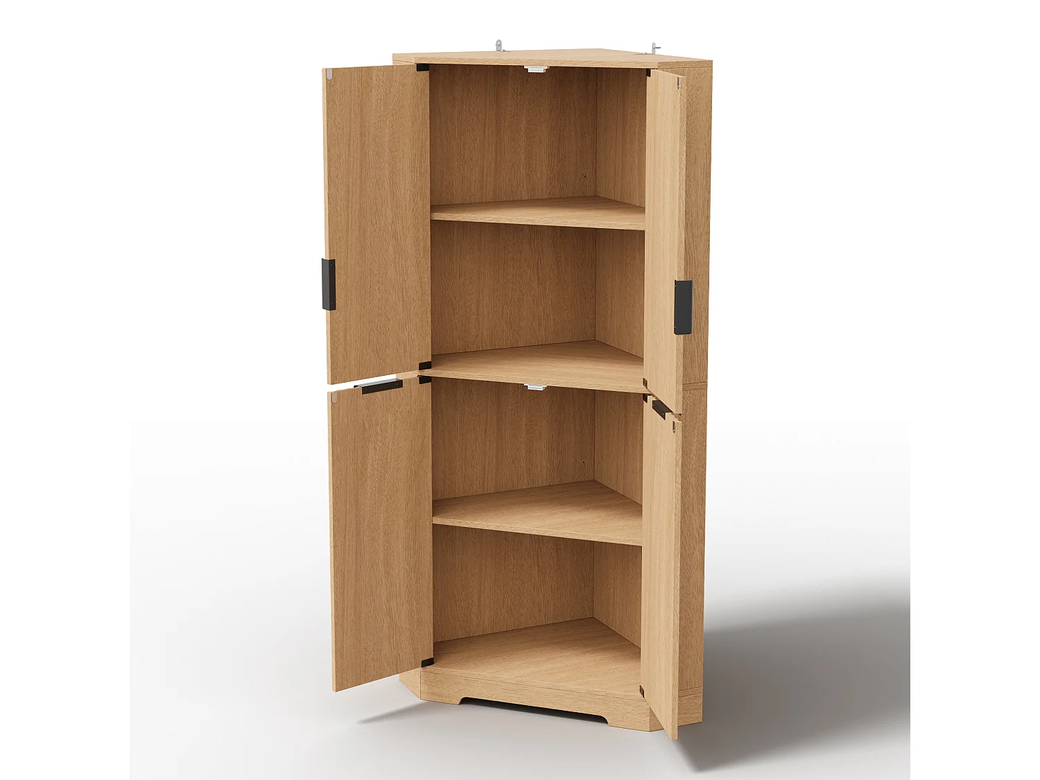 Buffet d'angle avec 4 portes et étagères réglables - Naturel clair 60 × 60 × 172 cm