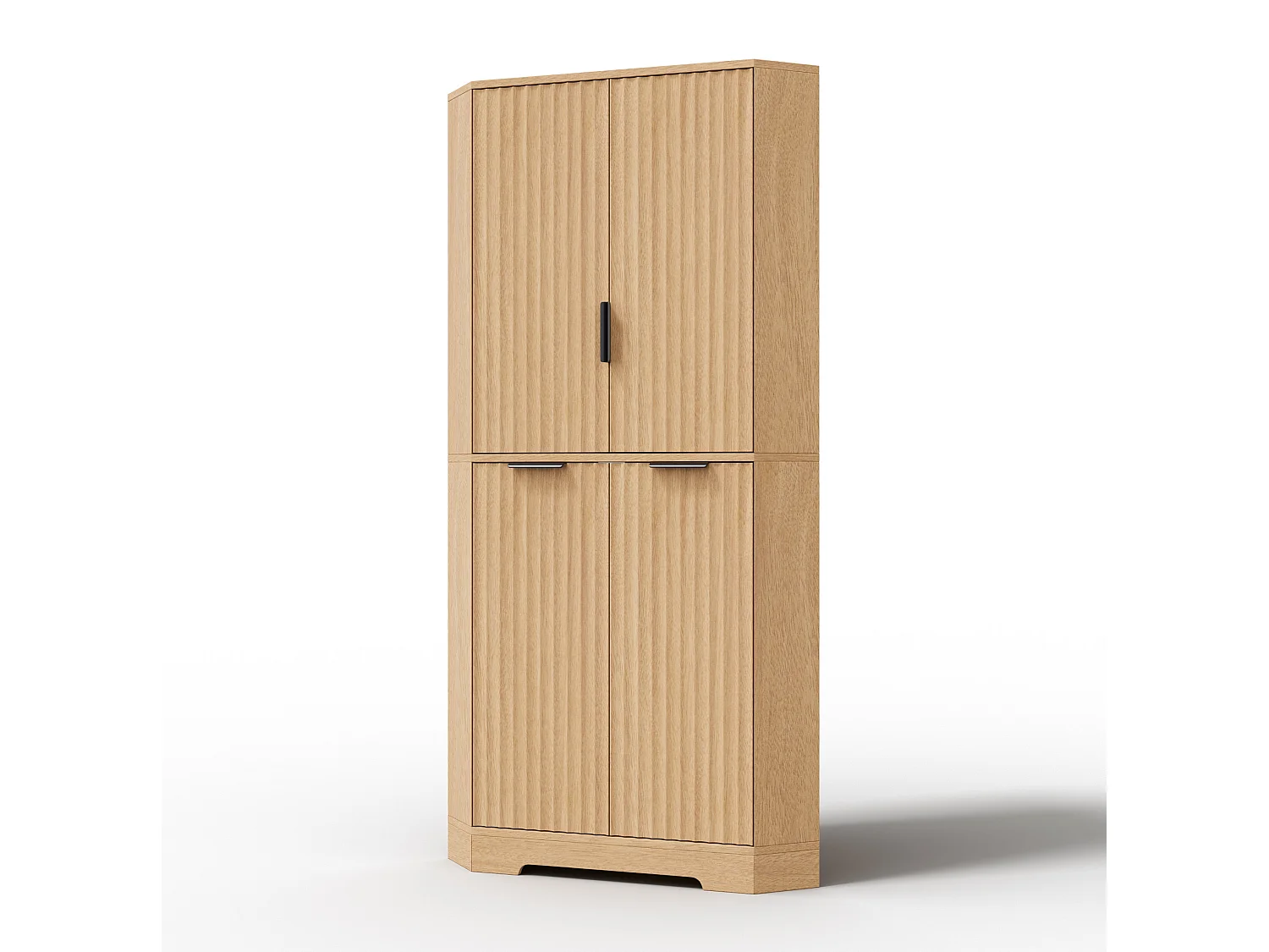 Buffet d'angle avec 4 portes et étagères réglables - Naturel clair 60 × 60 × 172 cm