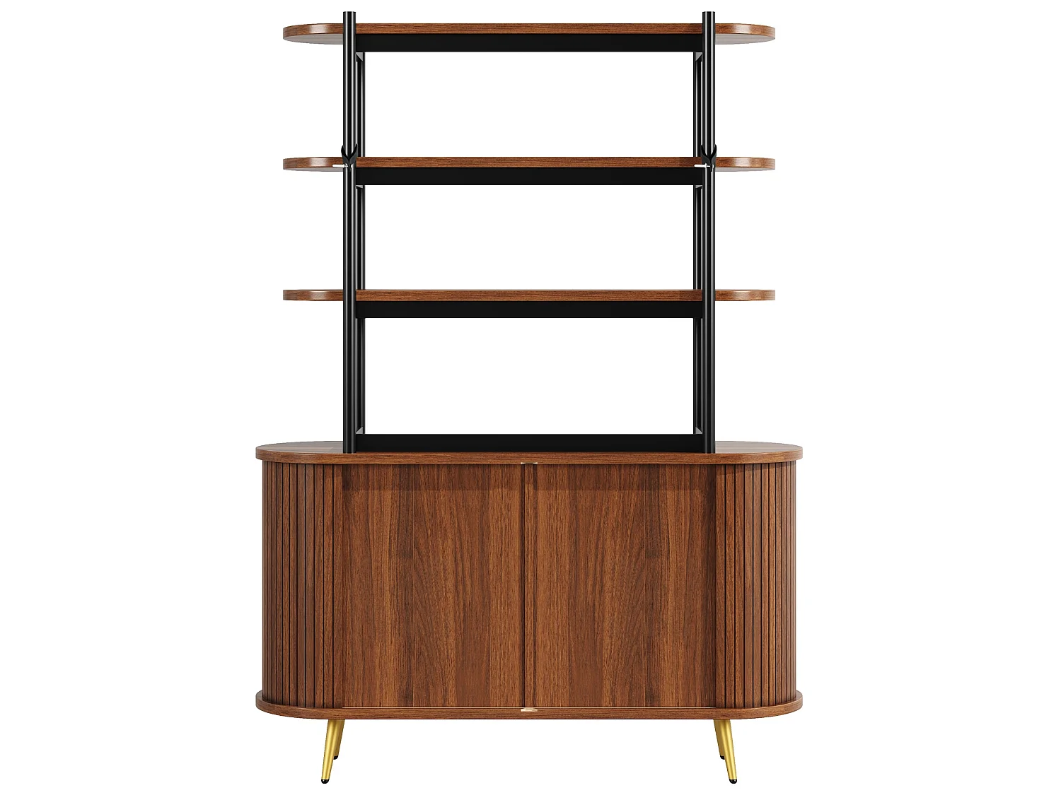 Buffet avec portes coulissantes et étagère ouverte - Marron foncé