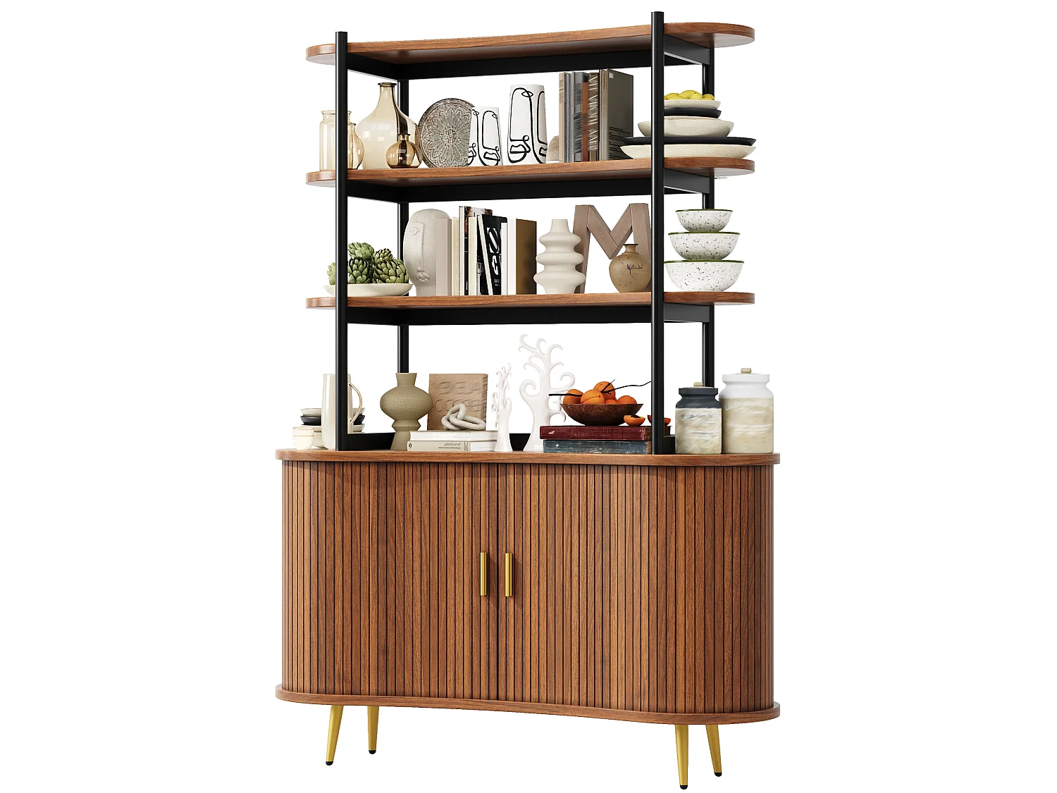 Buffet avec portes coulissantes et étagère ouverte - Marron foncé