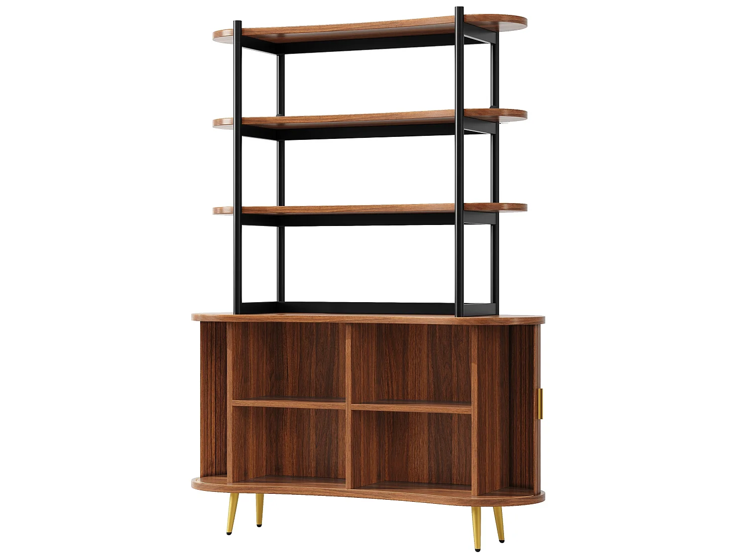 Buffet avec portes coulissantes et étagère ouverte - Marron foncé