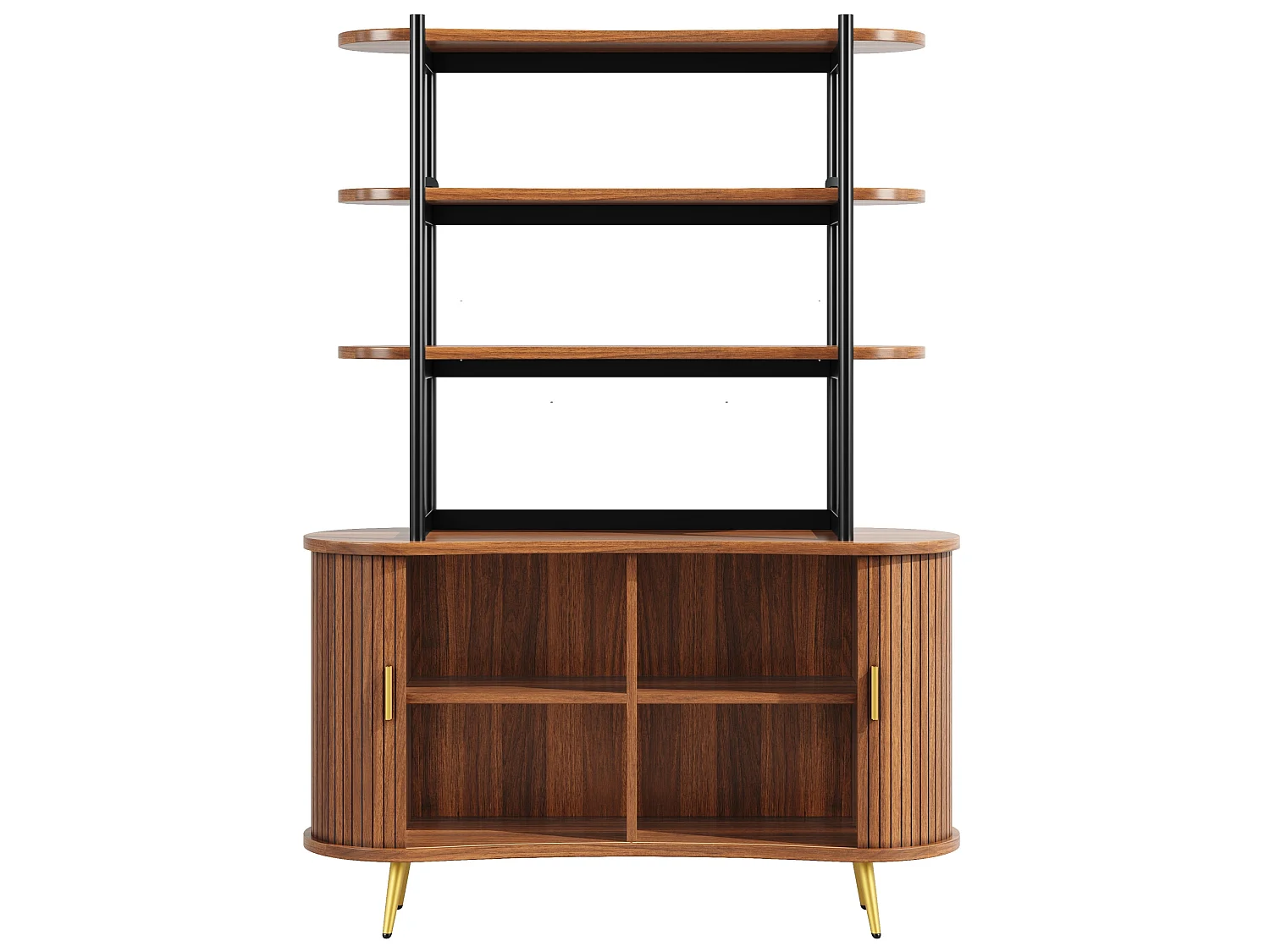 Buffet avec portes coulissantes et étagère ouverte - Marron foncé
