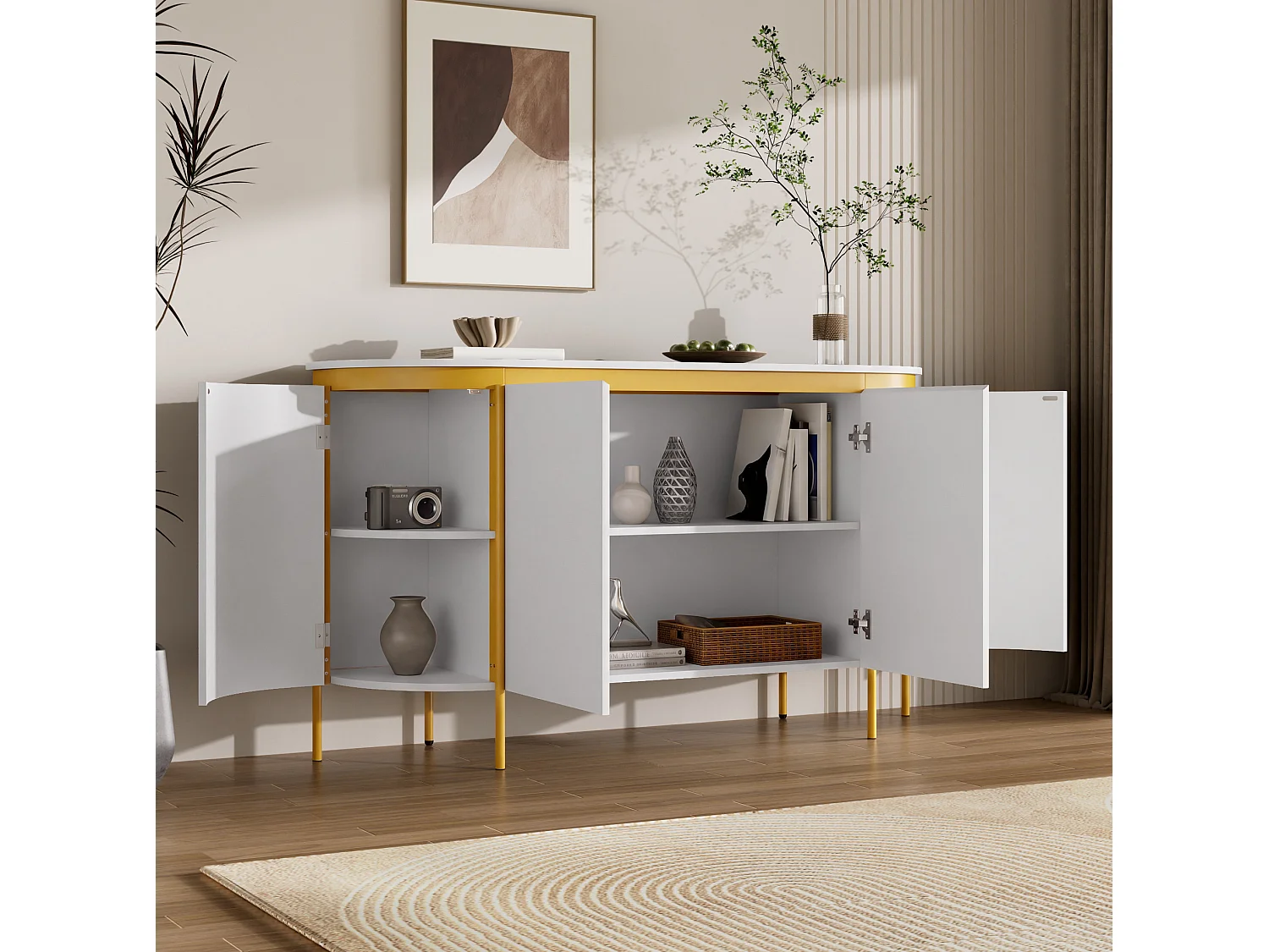 Sideboard med 4 dörrar och kabelhantering – Vitt