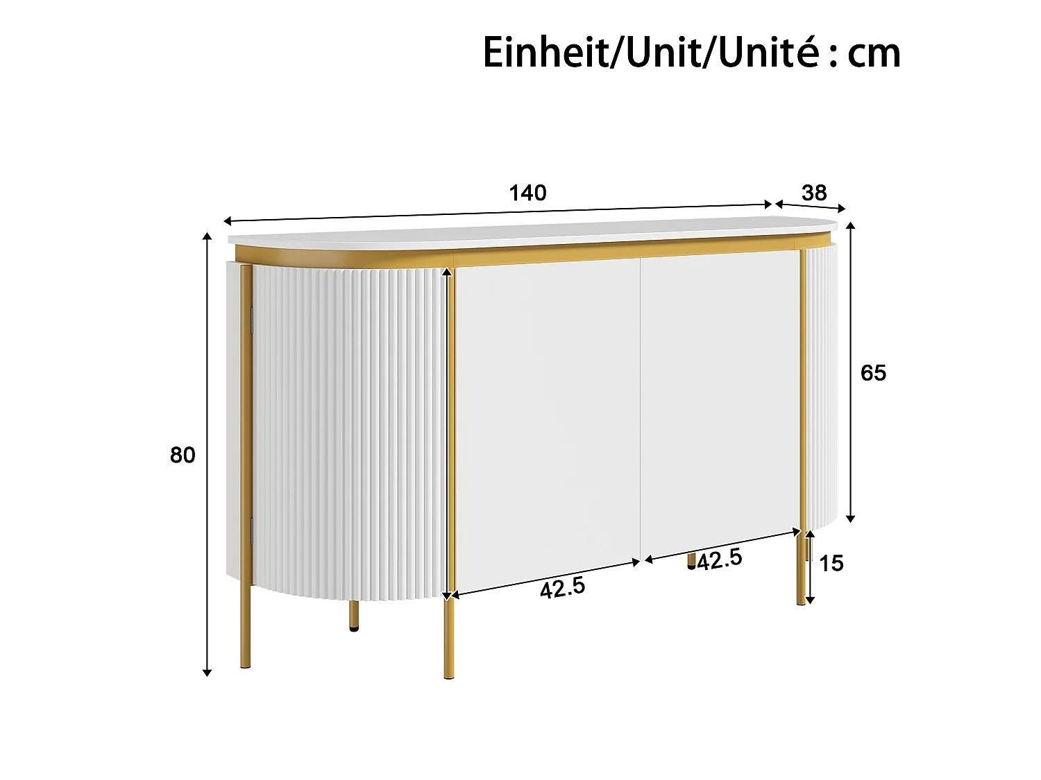 Sideboard med 4 dörrar och kabelhantering – Vitt