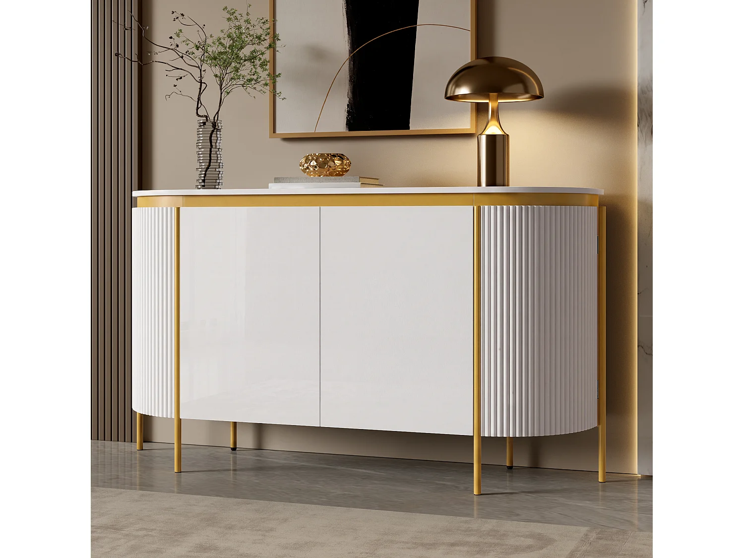 Sideboard med 4 dörrar och kabelhantering – Vitt