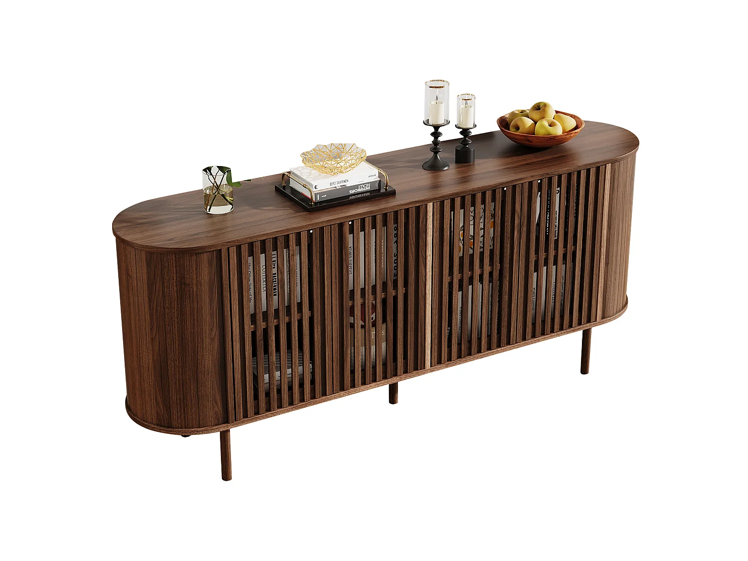 Buffet 160 x 40 x 70 cm avec 4 portes et étagères réglables - Marron