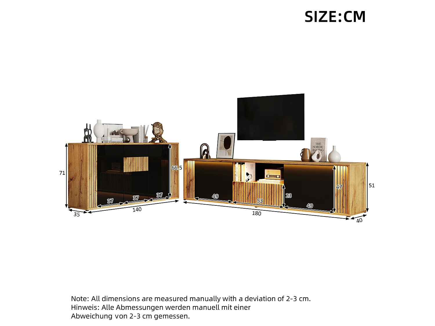 Ensemble buffet et meuble TV avec rangement - Noir et bois