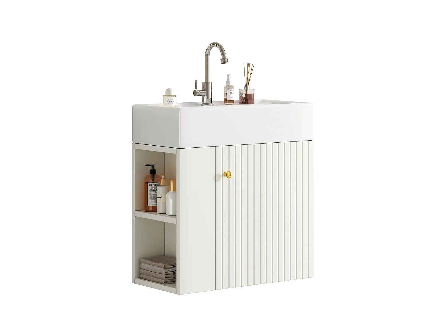 Meuble de salle de bain suspendu avec vasque à encastrer - Blanc - 55 cm