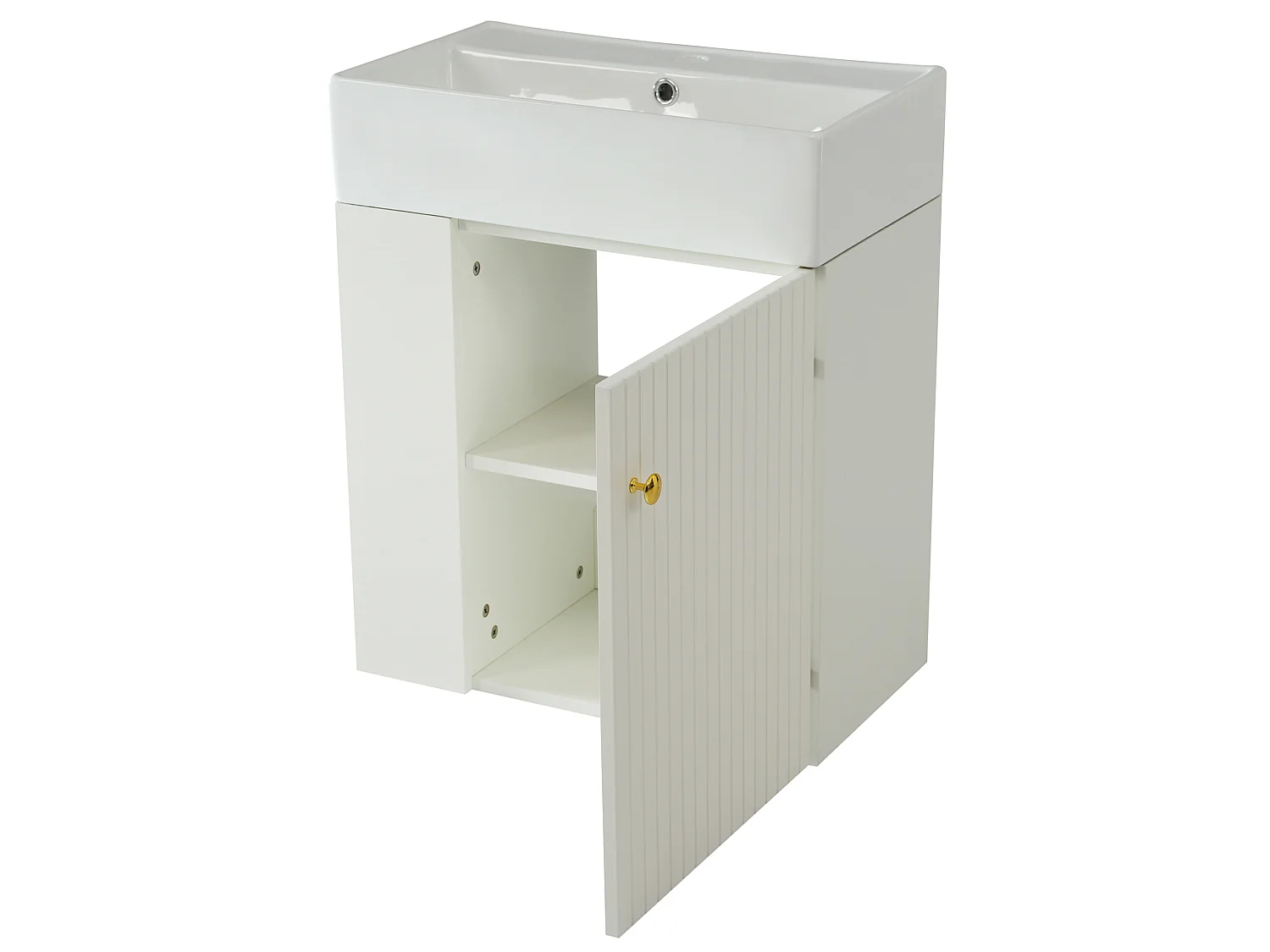 Meuble de salle de bain suspendu avec vasque à encastrer - Blanc - 55 cm
