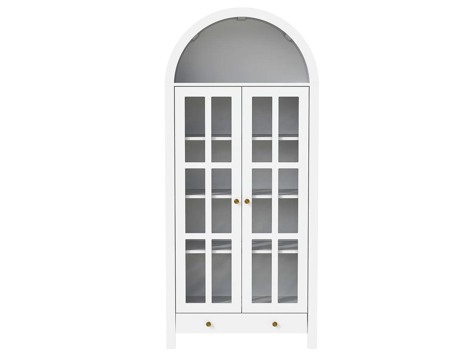 Buffet alto com design arredondado, várias prateleiras e uma gaveta – Branco