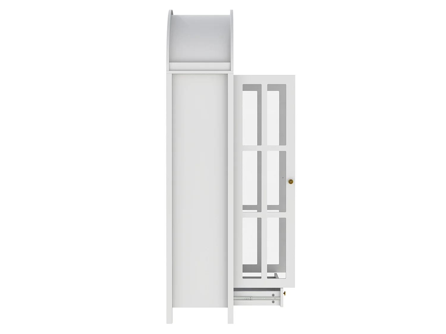 Buffet alto com design arredondado, várias prateleiras e uma gaveta – Branco