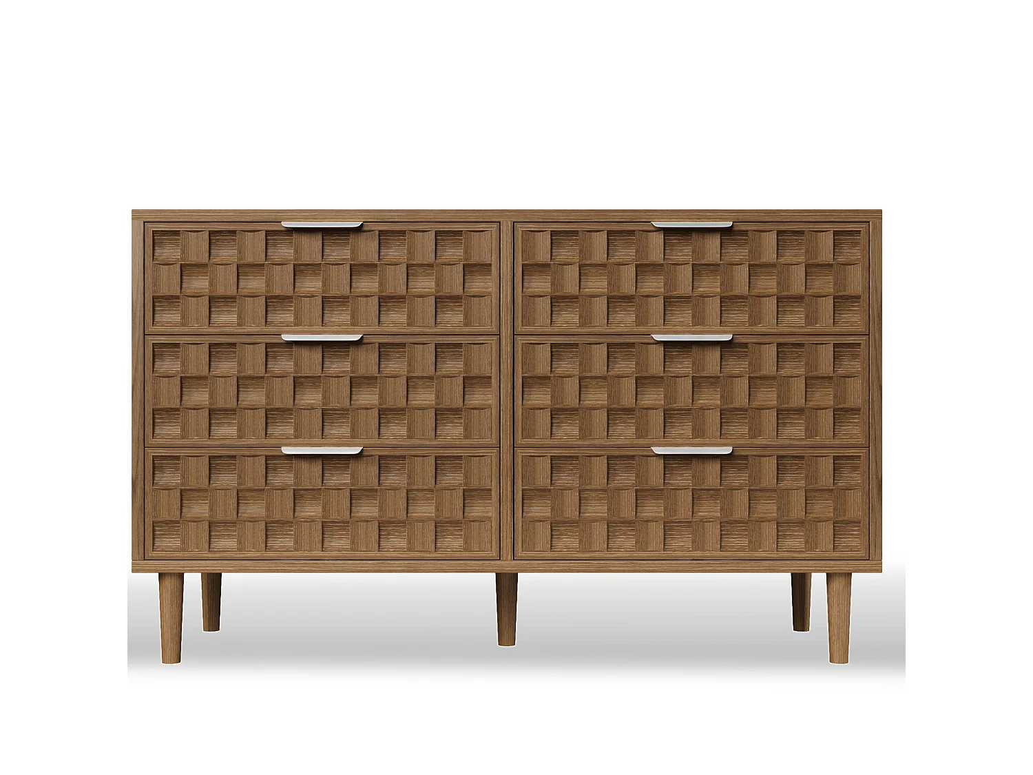 Commode met chocoladewafelpatroon en 6 lades - Donkere natuurlijke afwerking