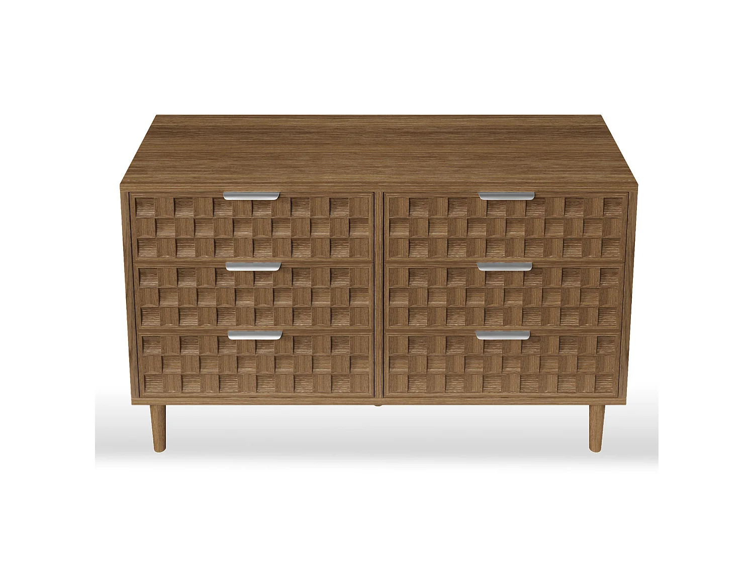 Commode met chocoladewafelpatroon en 6 lades - Donkere natuurlijke afwerking