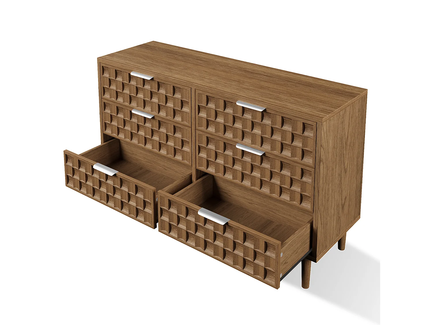 Commode met chocoladewafelpatroon en 6 lades - Donkere natuurlijke afwerking