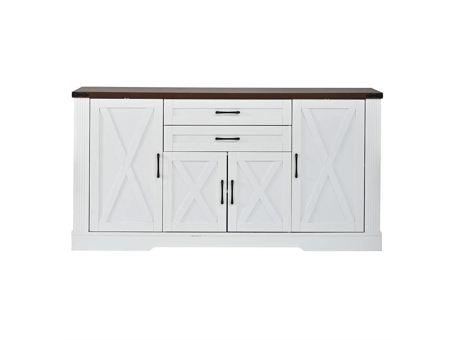 Buffet avec 4 portes et 2 tiroirs - Blanc et marron 160 x 39 x 81,5 cm
