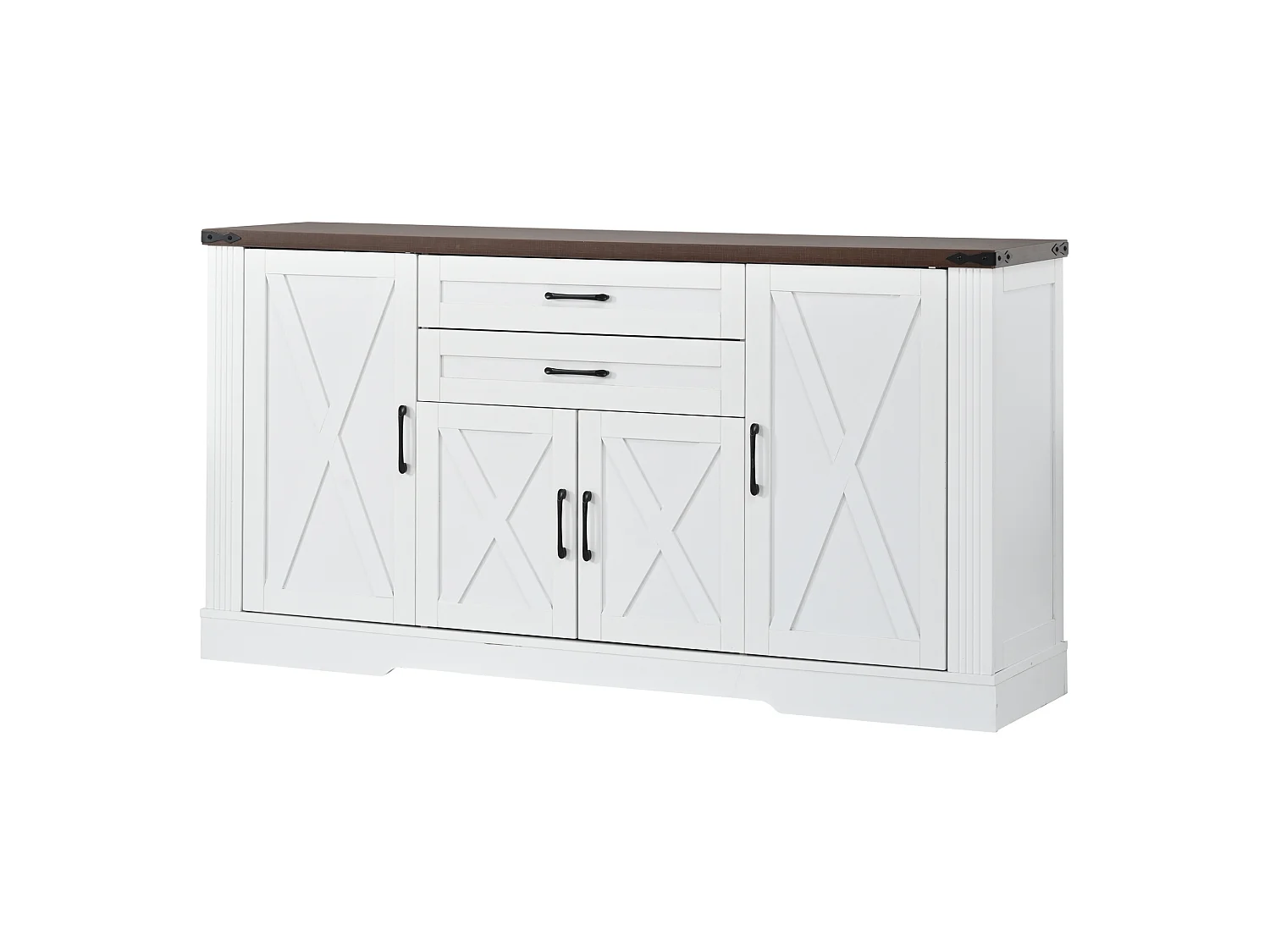 Buffet avec 4 portes et 2 tiroirs - Blanc et marron 160 x 39 x 81,5 cm