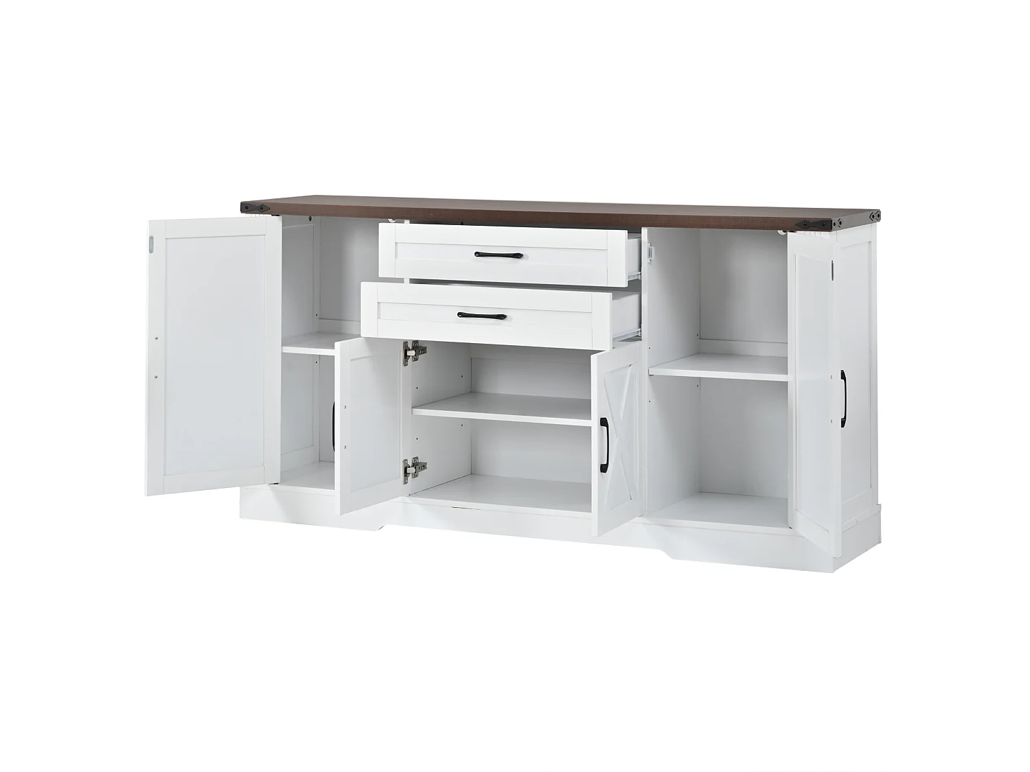 Buffet avec 4 portes et 2 tiroirs - Blanc et marron 160 x 39 x 81,5 cm