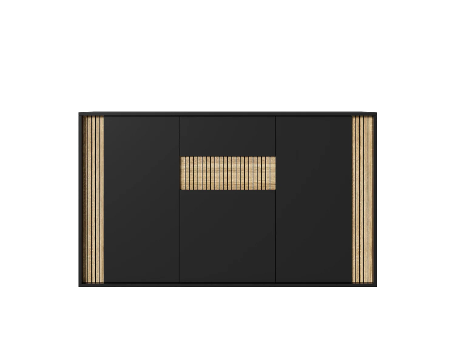 Credenza con 3 ante, 1 cassetto e illuminazione LED regolabile - Nero e legno naturale